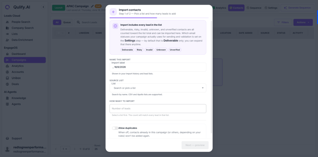 From sequence setup to launch, replies, and analytics campaign add contacts